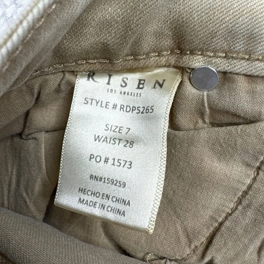 RISEN LOS Angeles Sand High Rise Distressed Straight Leg Jean Raw Hem 7/28 NEW - Picture 9 of 16